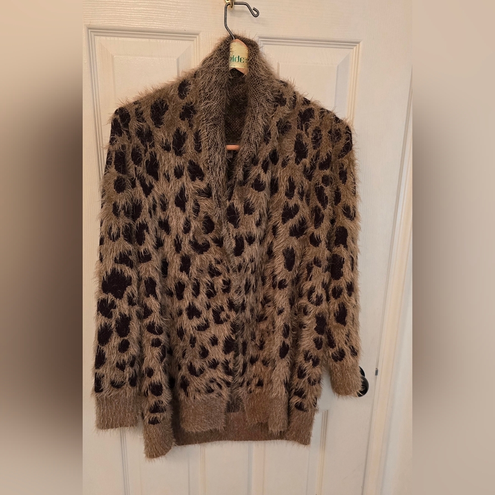 Oliver Eyelash Extra Soft Cardigan, Animal Print, Brown & Tan, Size: Large
